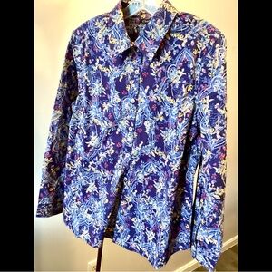 M Chadwicks Navy Floral Print Button Down Shirt Cotton Classic in Cool Pattern